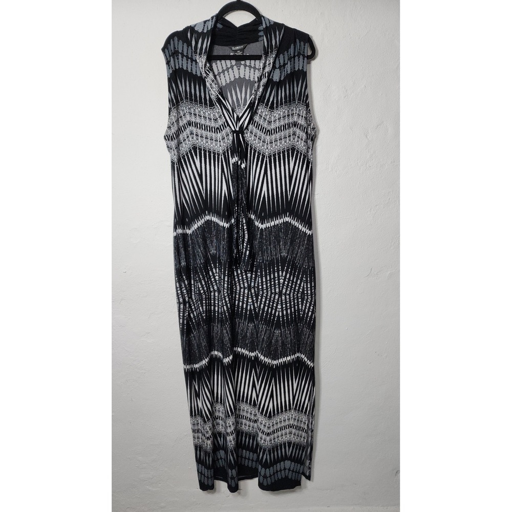 Glamour Maxi Dress 18W Polyester Spandex Black White Geometric Sleeveless‎ Cowl